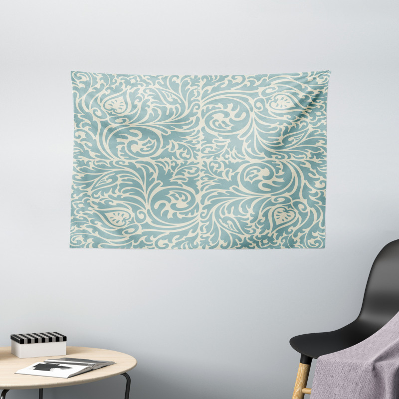 Vintage Floral Curls Wide Tapestry