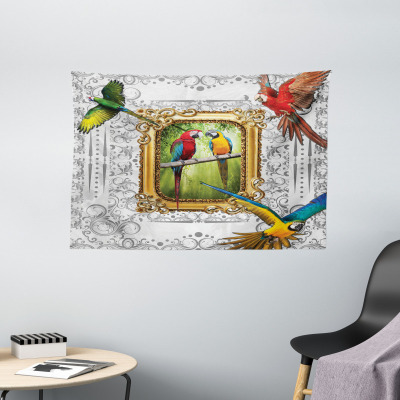 Exotic Colorful Birds Image Wide Tapestry