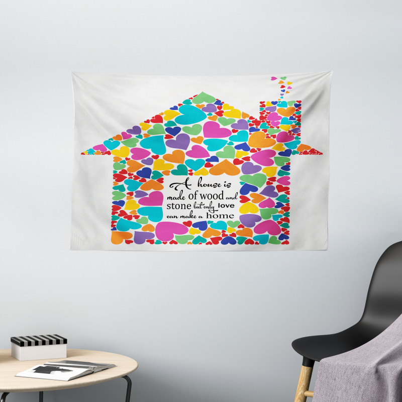 House with Hearts Home Love Wide Tapestry