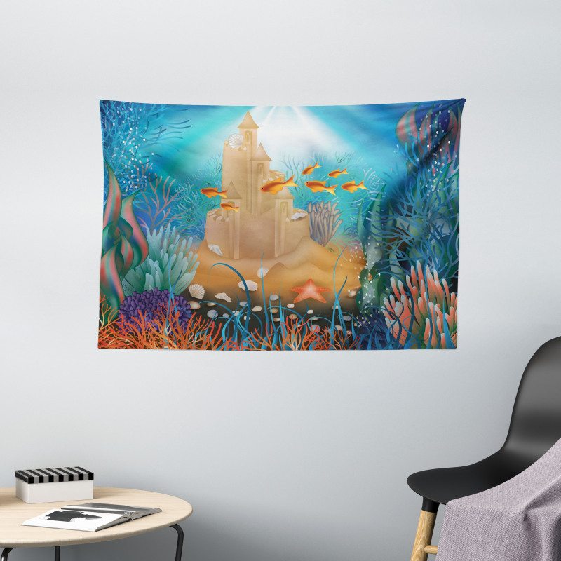 Fish Corals and Castle Wide Tapestry