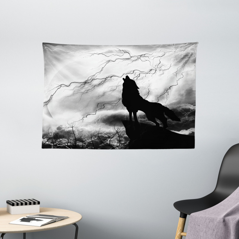 Howling Under Full Moon Wide Tapestry