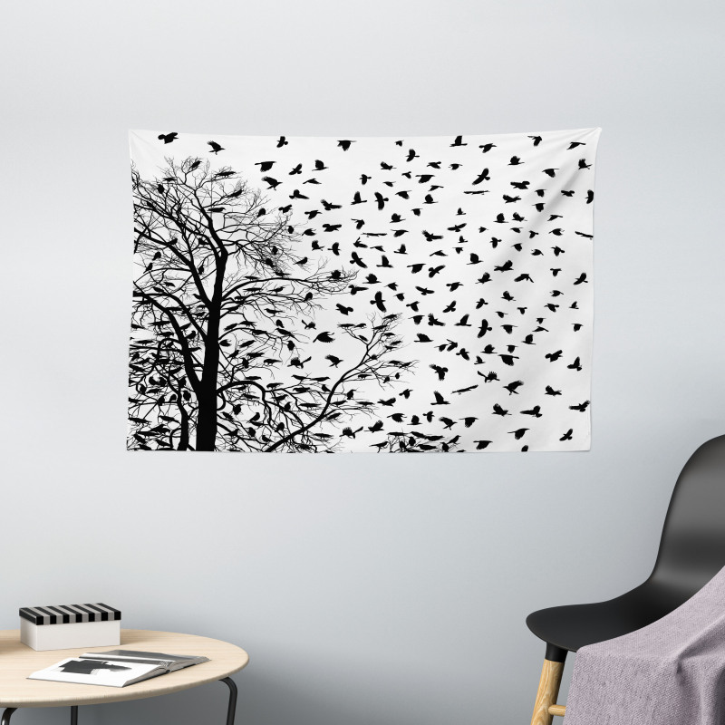 Flying Birds Tree Wide Tapestry