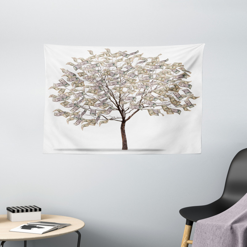 Surreal Money Leafy Tree Wide Tapestry