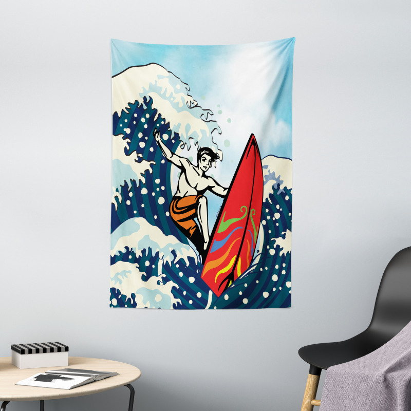 Summer Cartoon Surfing Boy Tapestry