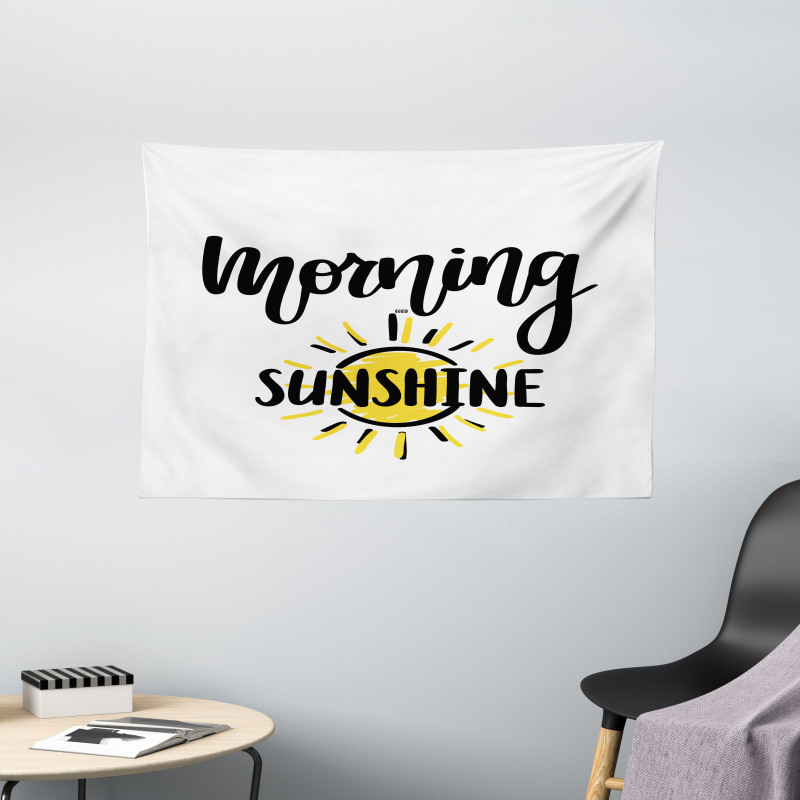 Doodle Morning Sunshine Text Wide Tapestry