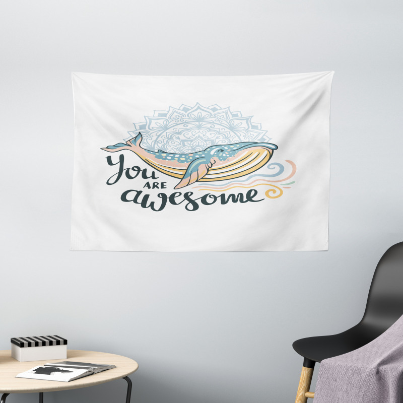 Whale Waves Pastel Wide Tapestry