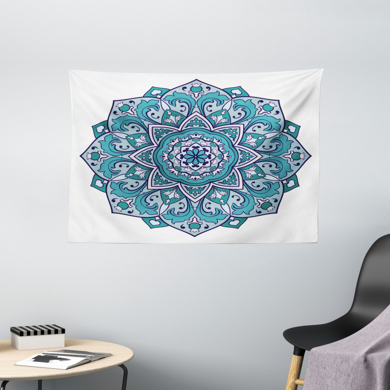 Curly Eastern Flower Wide Tapestry