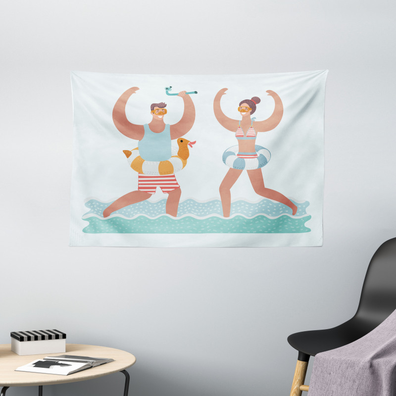 Beach Vibes with Swim Ring Wide Tapestry