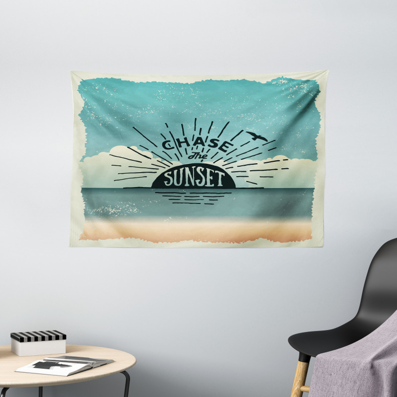Typographic Chase the Sunset Wide Tapestry