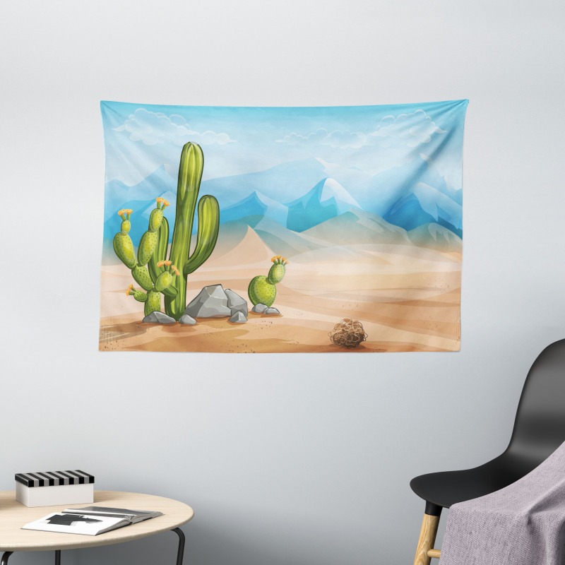 Lonely Cactus in the Desert Wide Tapestry