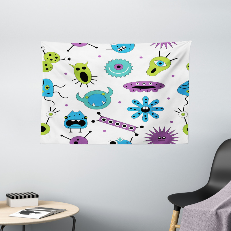 Colorful Monster Design Virus Wide Tapestry