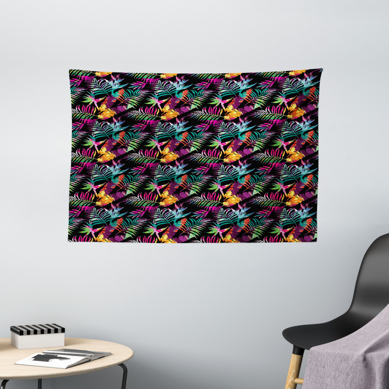 Blooming Flowers and Foliage Wide Tapestry