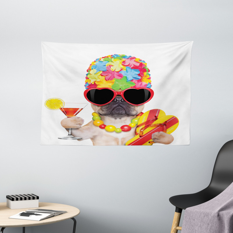 Cocktail Exotic Bulldog Pet Wide Tapestry