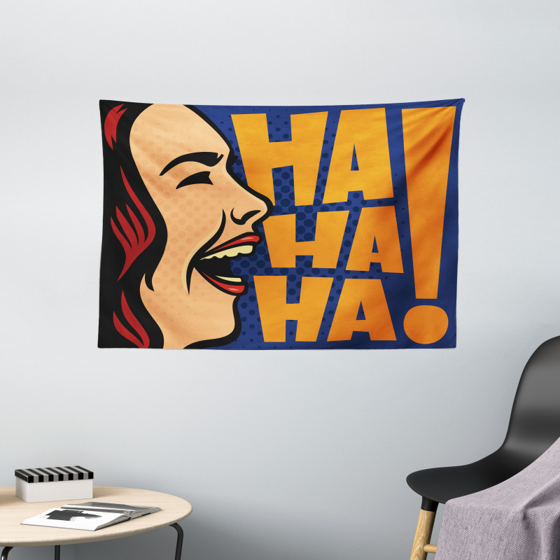 Cartoon Style Woman Laughing Wide Tapestry