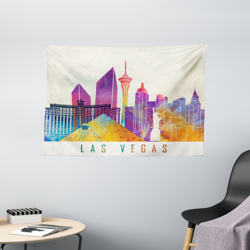 Colorful Landmarks Design Wide Tapestry