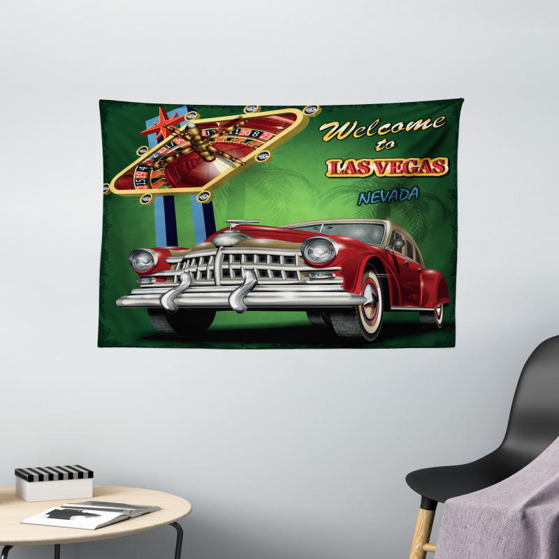 Retro Car Roulette Table Wide Tapestry