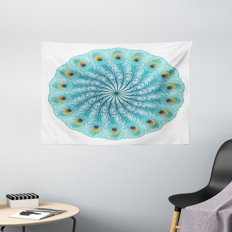 Peafowl Feathers Wide Tapestry
