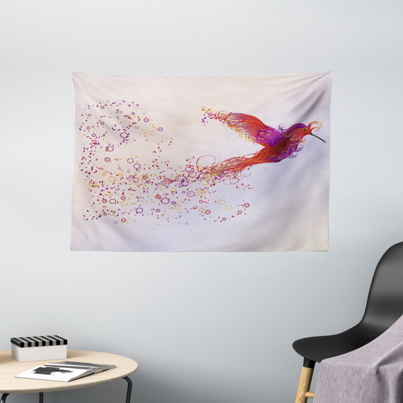 Abstract Hummingbird Wide Tapestry