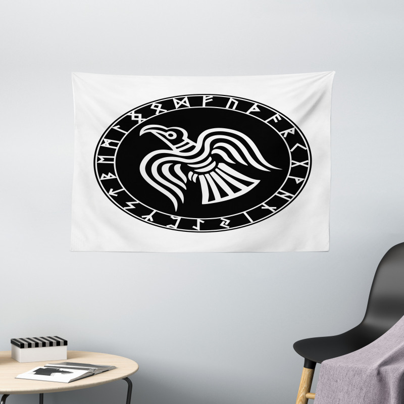 Illustration of Odins Ravens Wide Tapestry