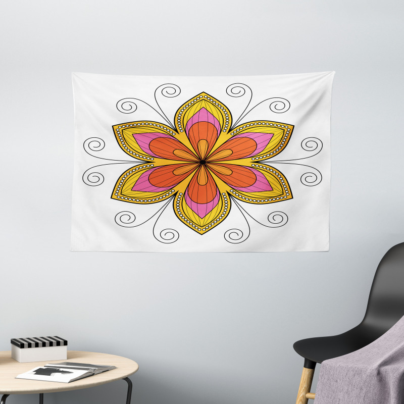 Flower Pattern Swirl Wide Tapestry