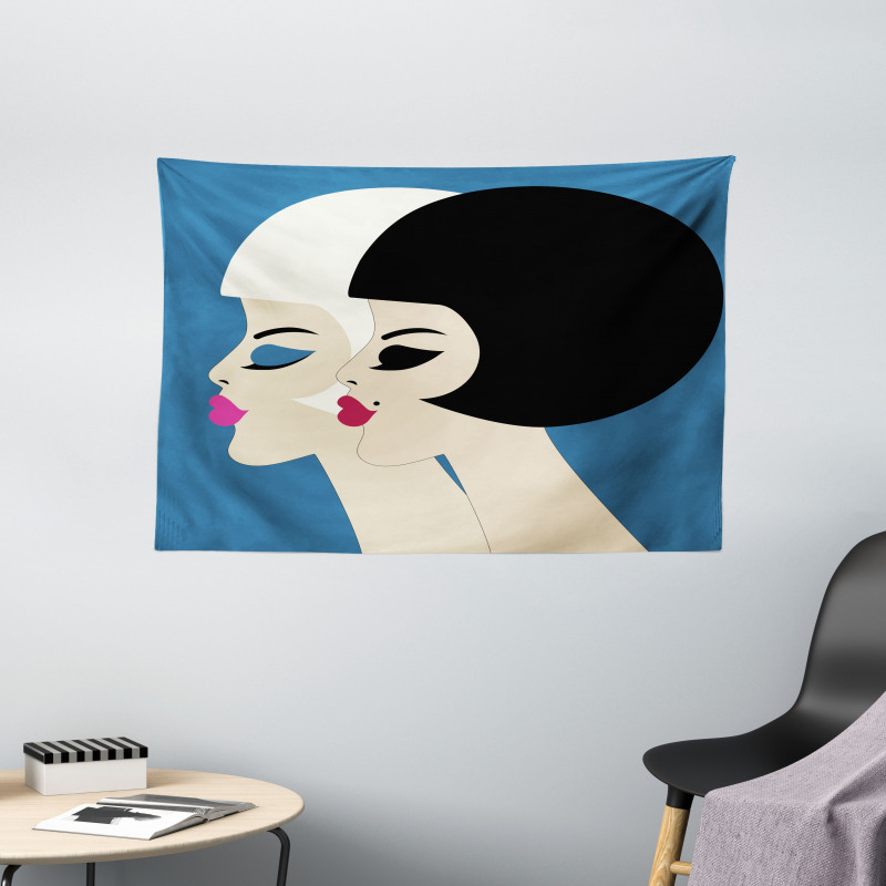 Bob Haircut Twin Ladies Wide Tapestry