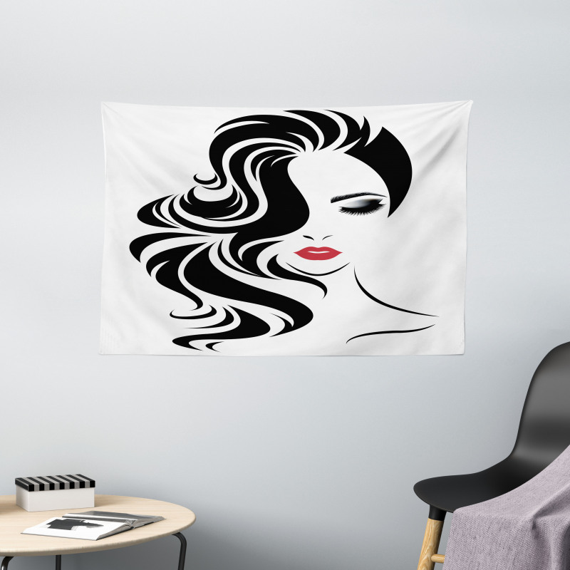 Red Lipstick and Waves Wide Tapestry