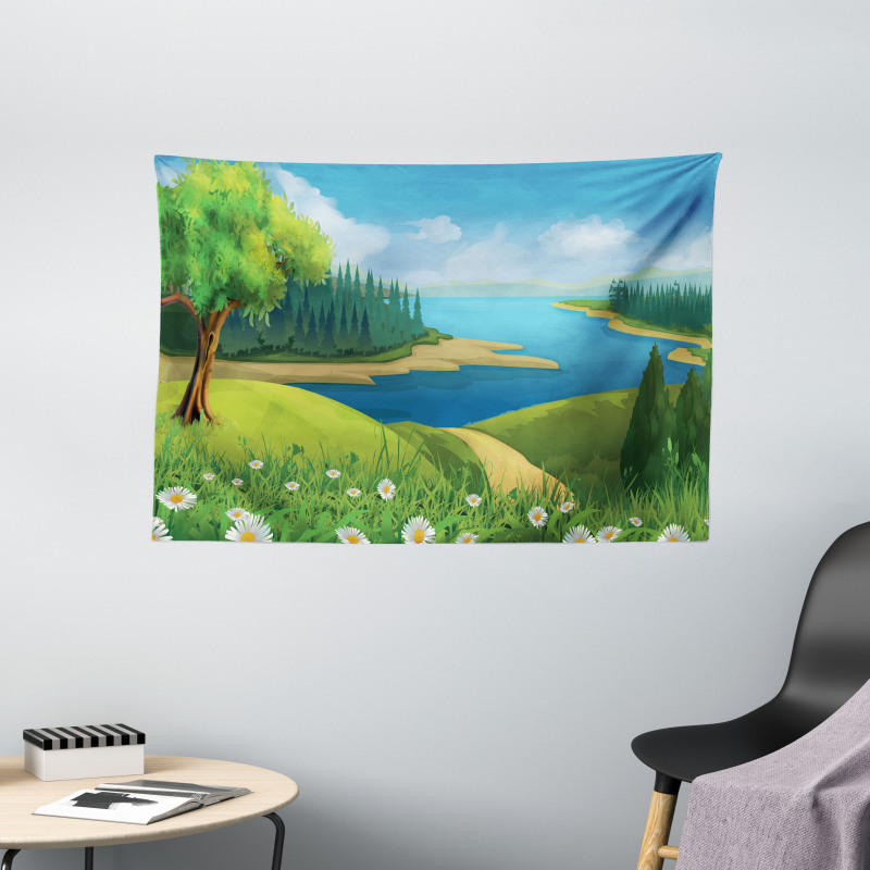 Cartoon Landscape Pattern Wide Tapestry