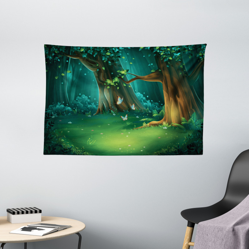 Trees and Butterflies Scenic Wide Tapestry