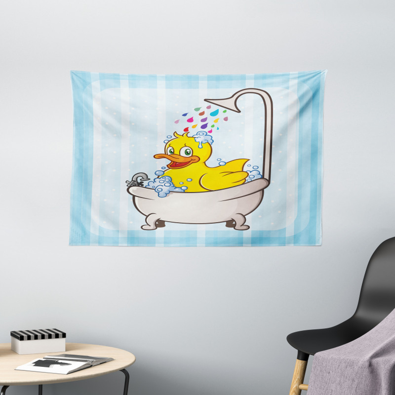 Cartoon Mascot in Bathtub Wide Tapestry