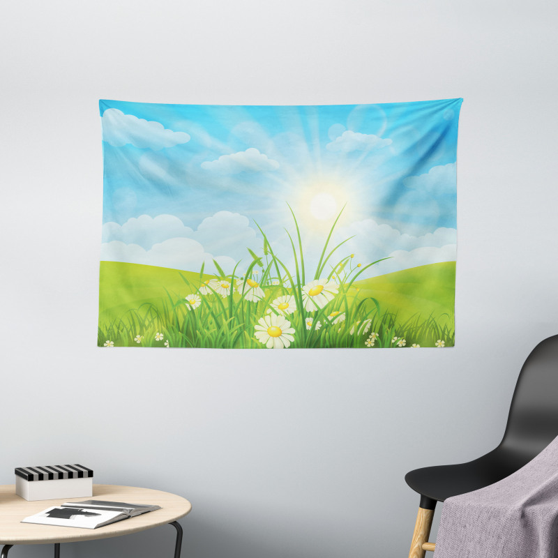 Floral Meadow Illustration Wide Tapestry