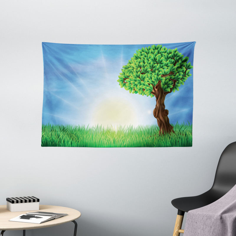 Foliage Leaves Lonely Tree Wide Tapestry
