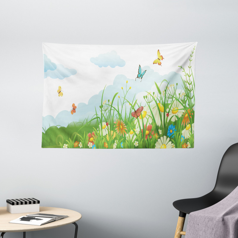 Clouds with Spring Meadow Wide Tapestry