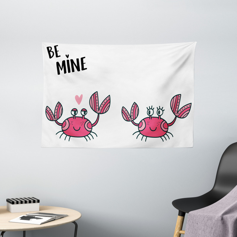 Funky Crab Couple and Heart Wide Tapestry