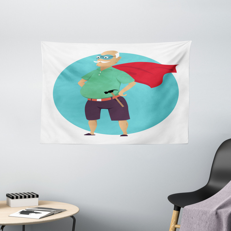 Super Grandpa with Hammer Wide Tapestry
