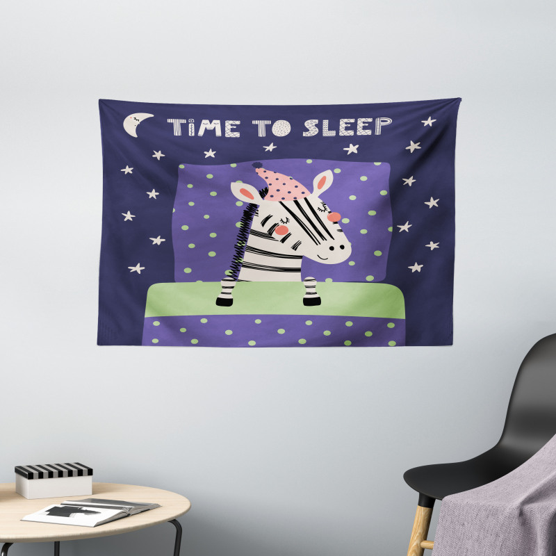 Sleeping Zebra in Nightcap Wide Tapestry