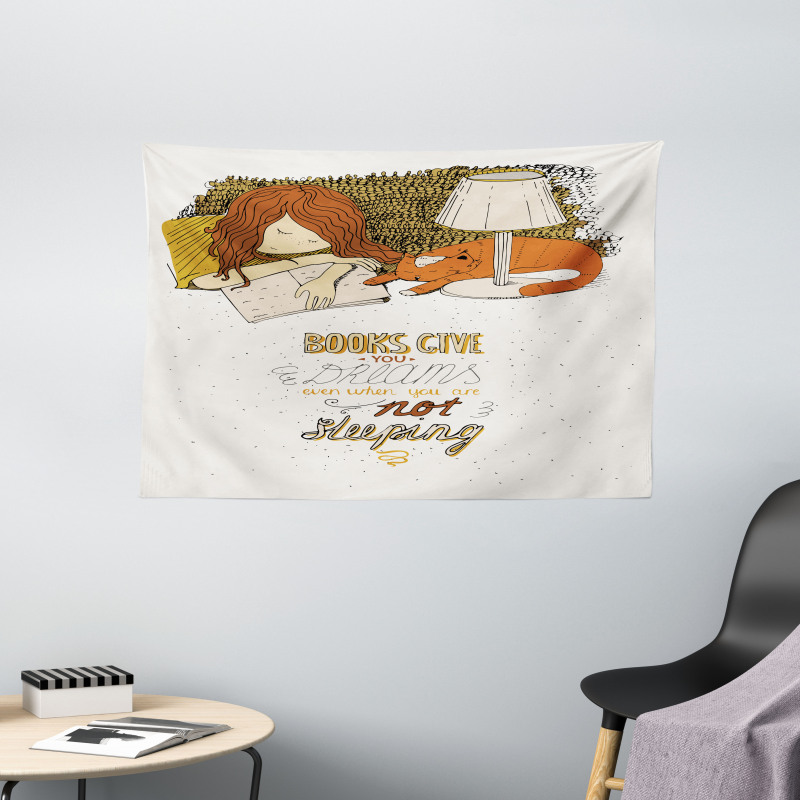 Books Give You Dreams Text Wide Tapestry