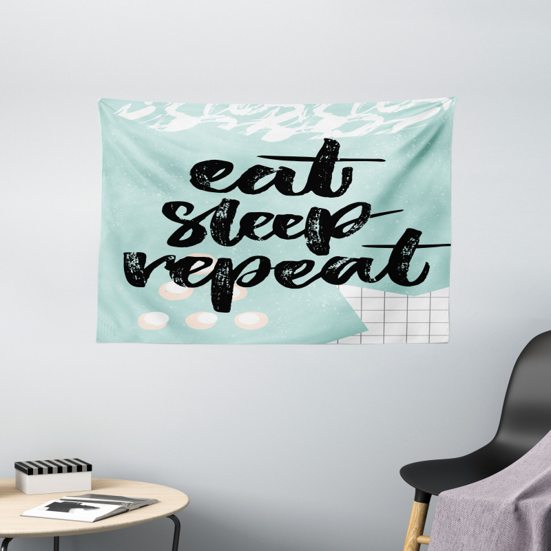 Eat Sleep Repeat Lettering Wide Tapestry