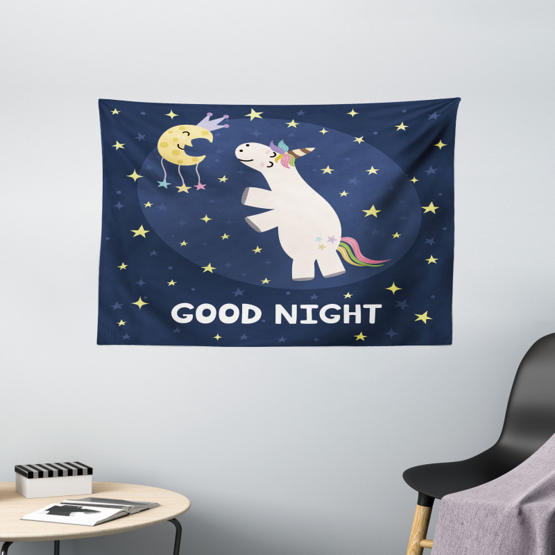 Unicorn with Rainbow Hair Wide Tapestry