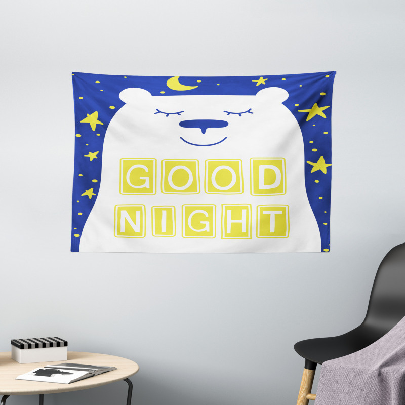 Polar Bear Night Text Wide Tapestry