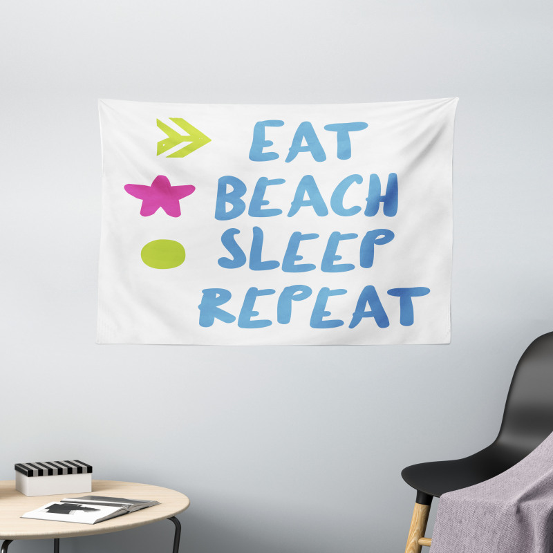 Eat Beach Sleep Repeat Text Wide Tapestry