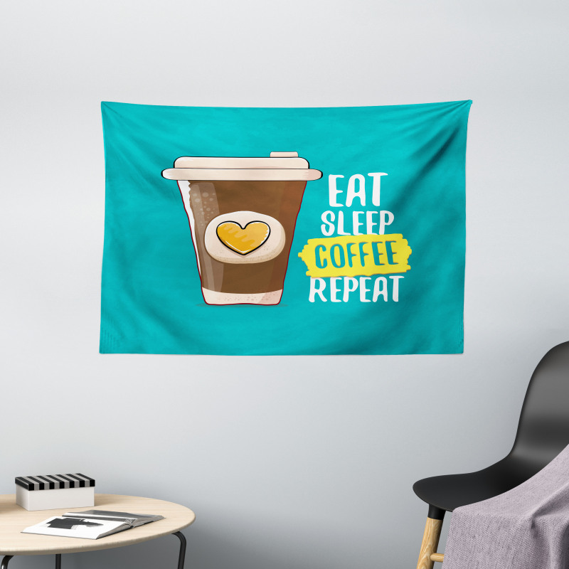 Eat Sleep Coffee Time Repeat Wide Tapestry