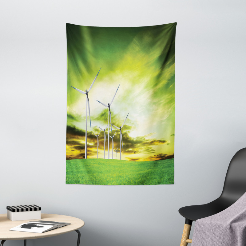 Wing Turbines Green Sky Tapestry
