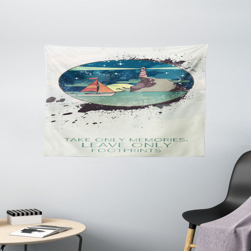 Lighthouse Sailboat Wide Tapestry