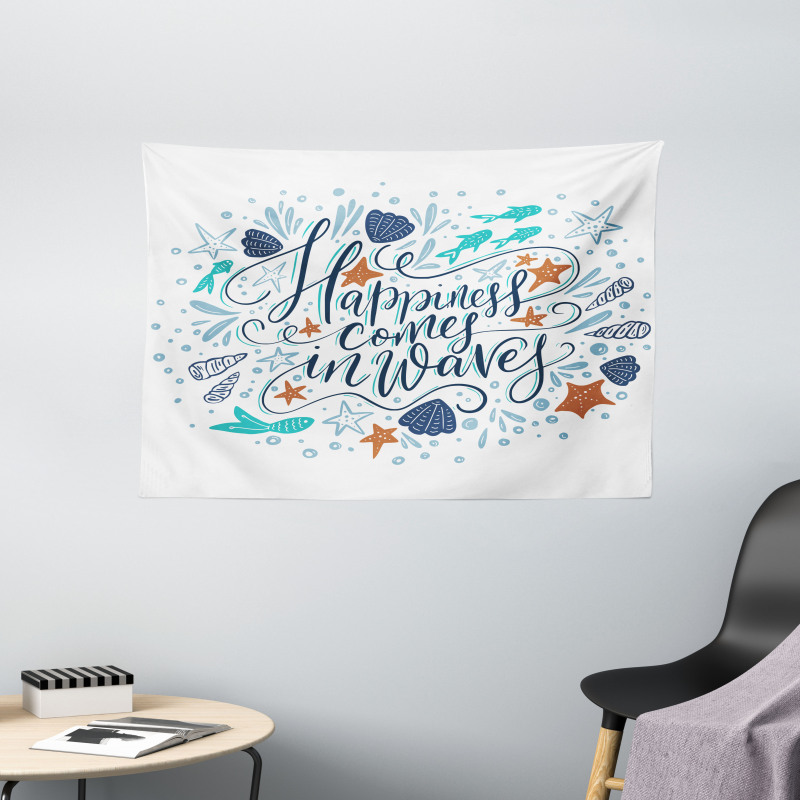 Hand-drawn Phrase Fish Wide Tapestry