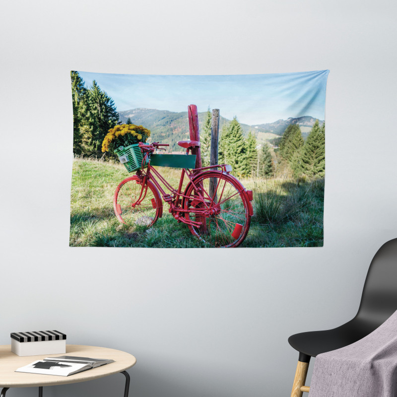 Mountain Landscape and Bike Wide Tapestry
