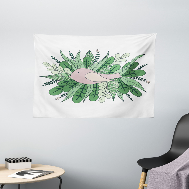 Tiny Sparrownd Leaves Wide Tapestry