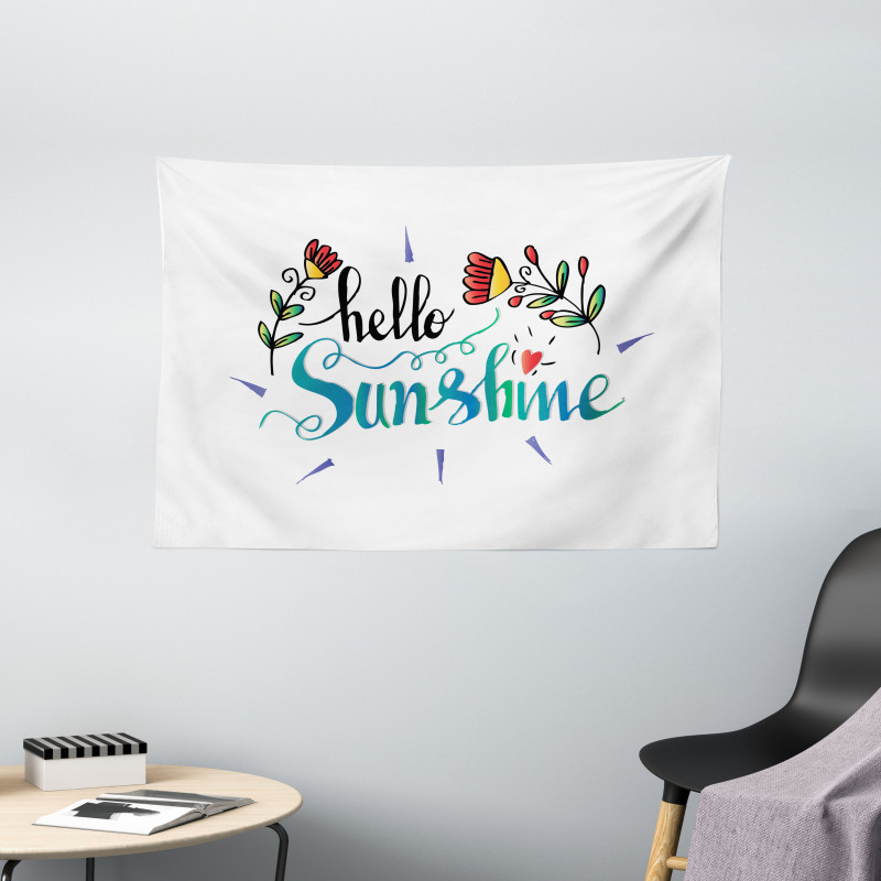 Hello Sunshine with Flower Wide Tapestry