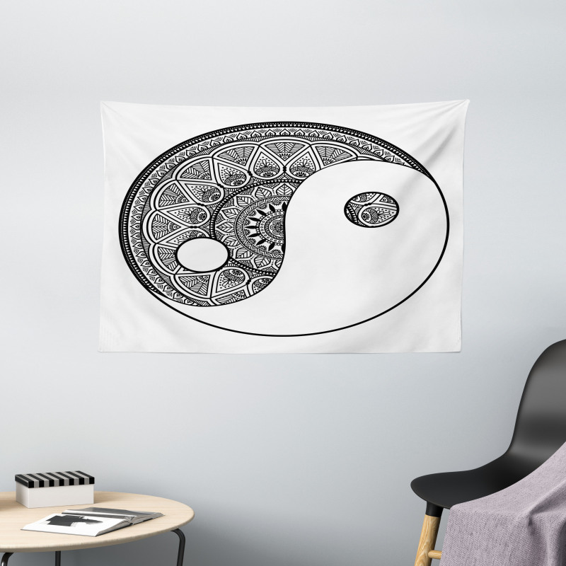 Traditional Ying Yang Sign Wide Tapestry