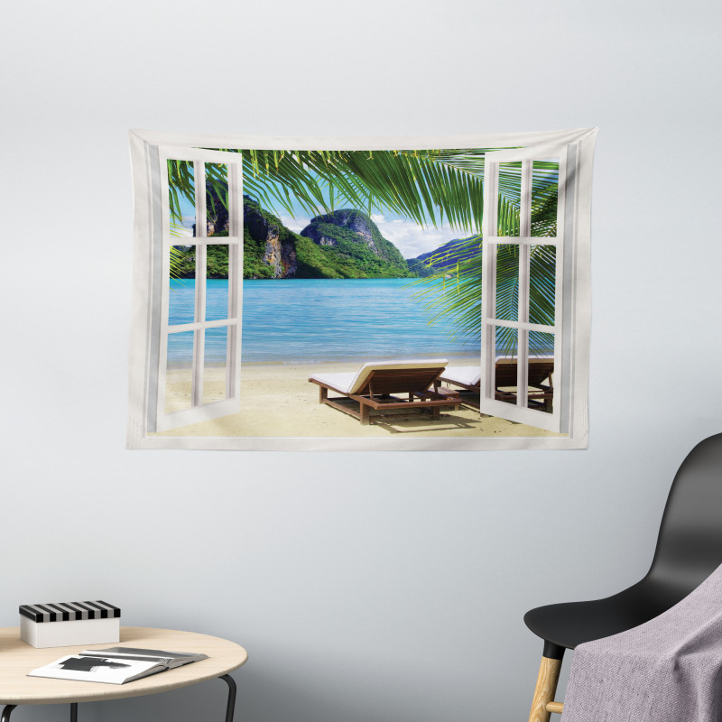 Palms and Ocean Summer Wide Tapestry