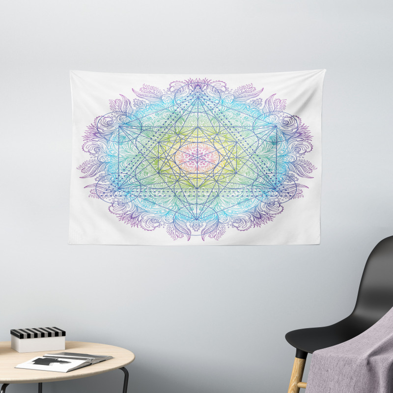 Metatron Cube on a Mandala Wide Tapestry